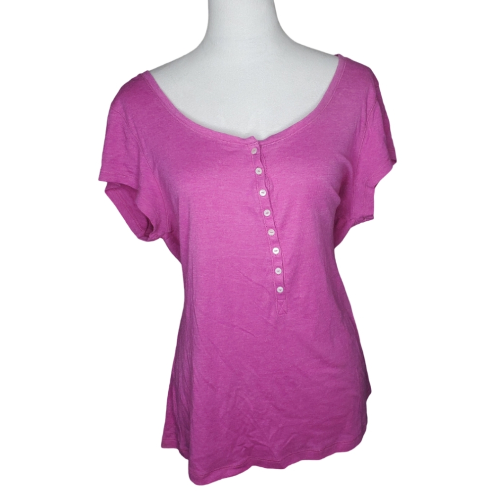 🦋Perfect Cosmo Pink Henley  Cotton Blend Top